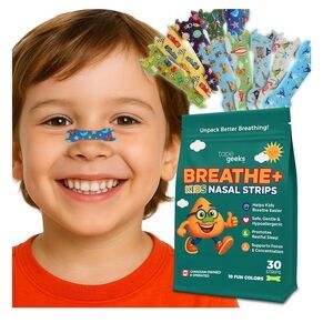TapeGeeks Kids Nasal Strips – Breathing & Snoring Relief (30, Fun Colors!). NEW